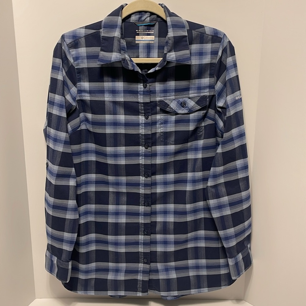 Columbia Omni-Wick Plaid Button Down Long Sleeve Shirt Women’s Medium Outdoor